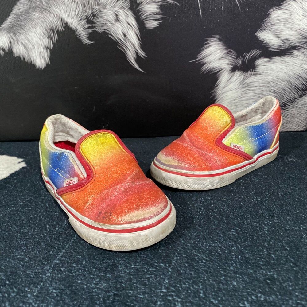 Vans Classic 4000872569 Athletic Sneaker Girls 7 Orange Glitter Walking Comfort